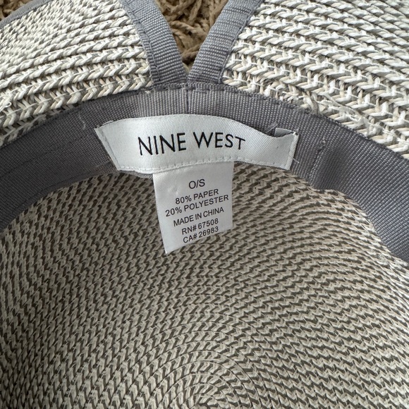 Nine West Natural Woven Sun Hat with Gray Trim - Picture 3 of 5